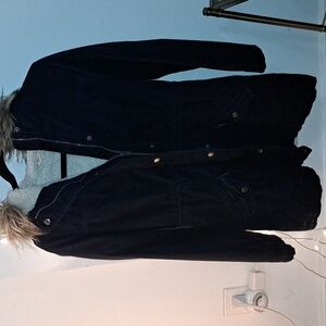 Hollister Black Coat With Sherpa Interior And Hood